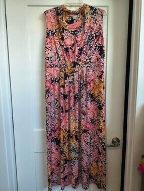 Chico's Size 2 Vibrant Floral Paisley Sleeveless Maxi Dress US L 12-14